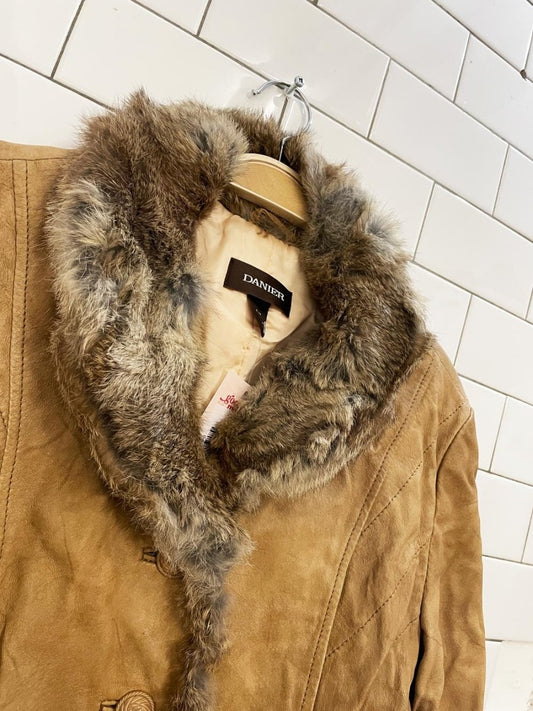 vintage 00s danier rabbit fur trim leather jacket - good market thrift store