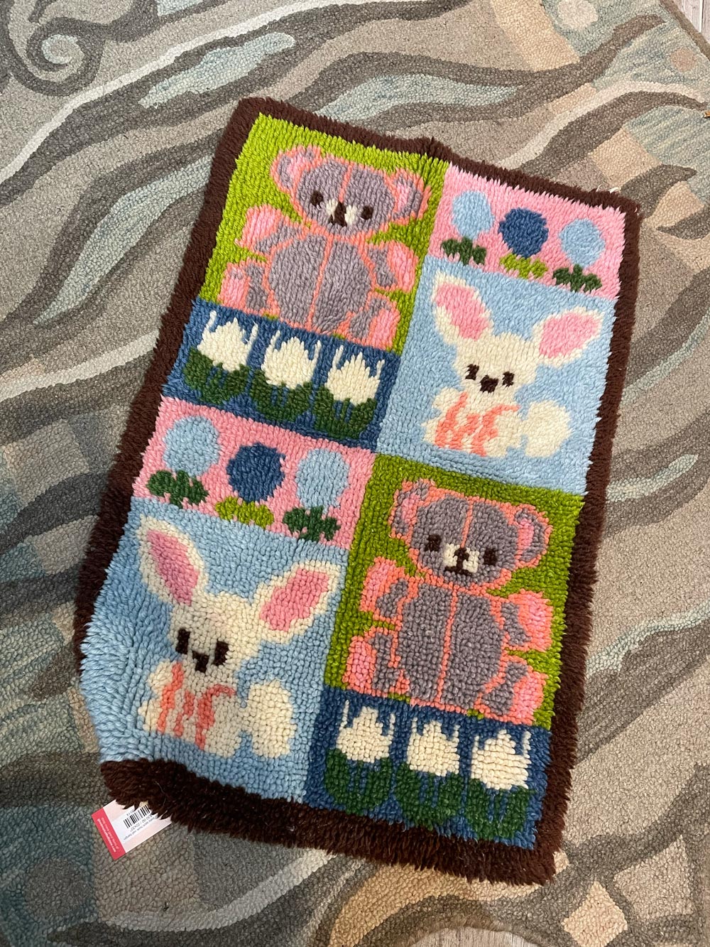 vintage baby latch hook wall hanging