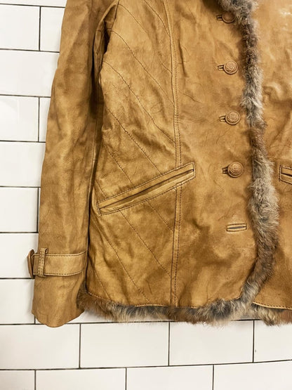 vintage 00s danier rabbit fur trim leather jacket - good market thrift store