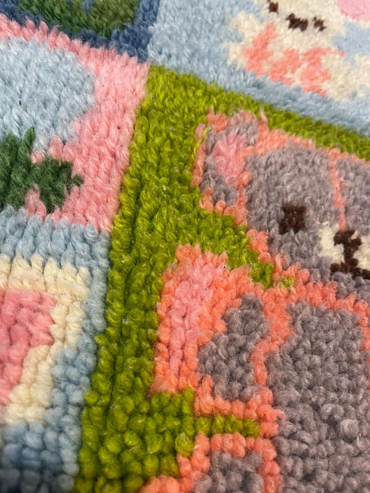 vintage baby latch hook wall hanging