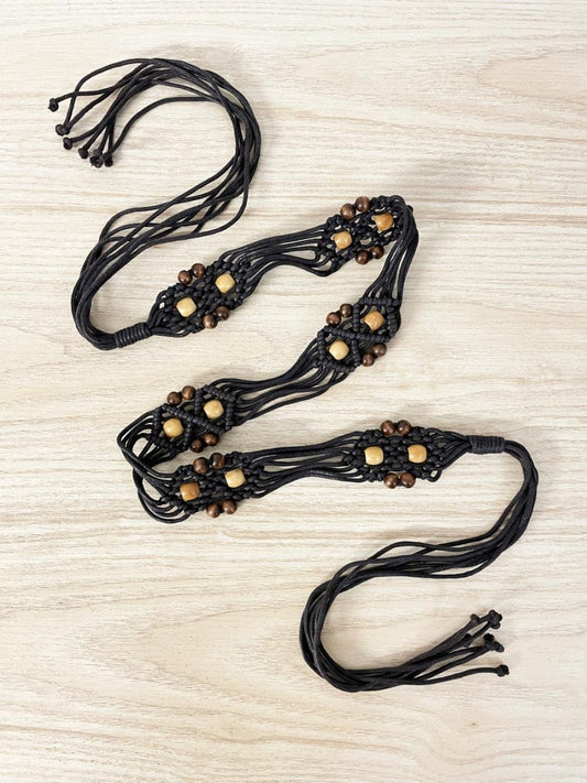 y2k boho beaded braided tie waist belt - good market thrift store