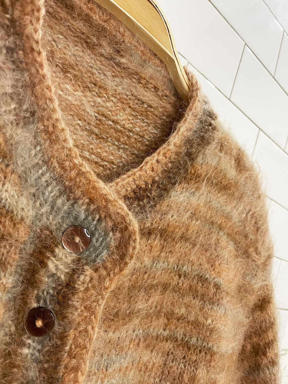 vintage mohair balloon sleeve knit cardigan sweater
