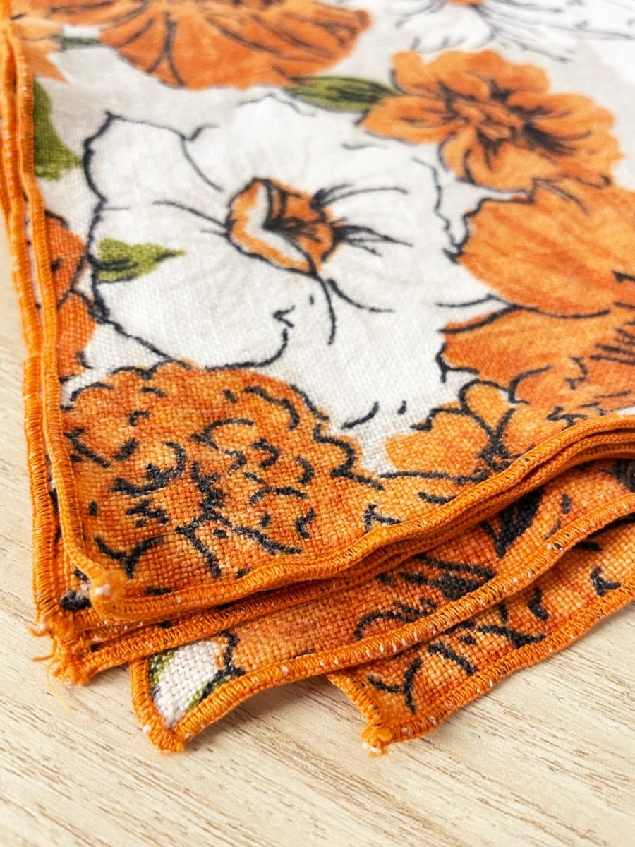 x6 vintage linen floral napkins - good market thrift store