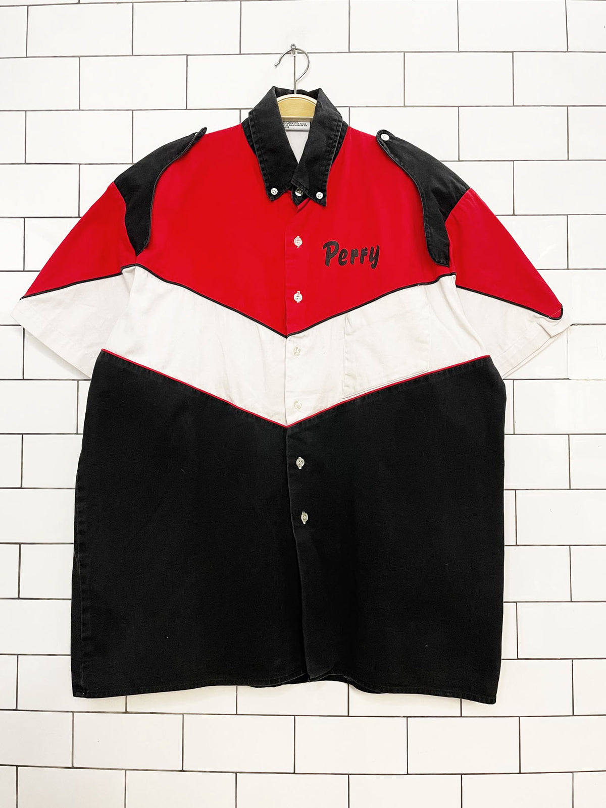 vintage 90s speedzone race gear pit crew official full button shirt