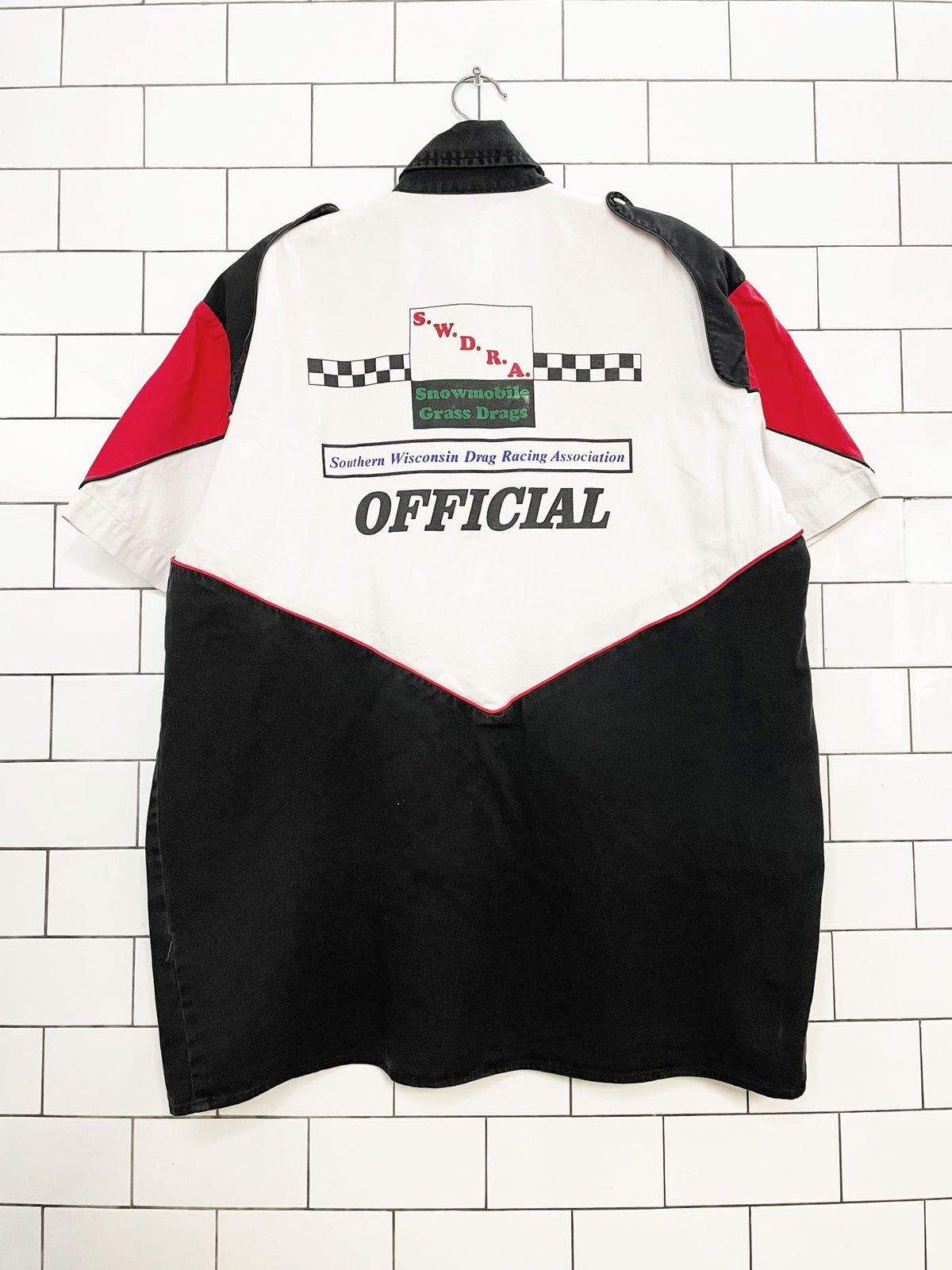 vintage 90s speedzone race gear pit crew official full button shirt