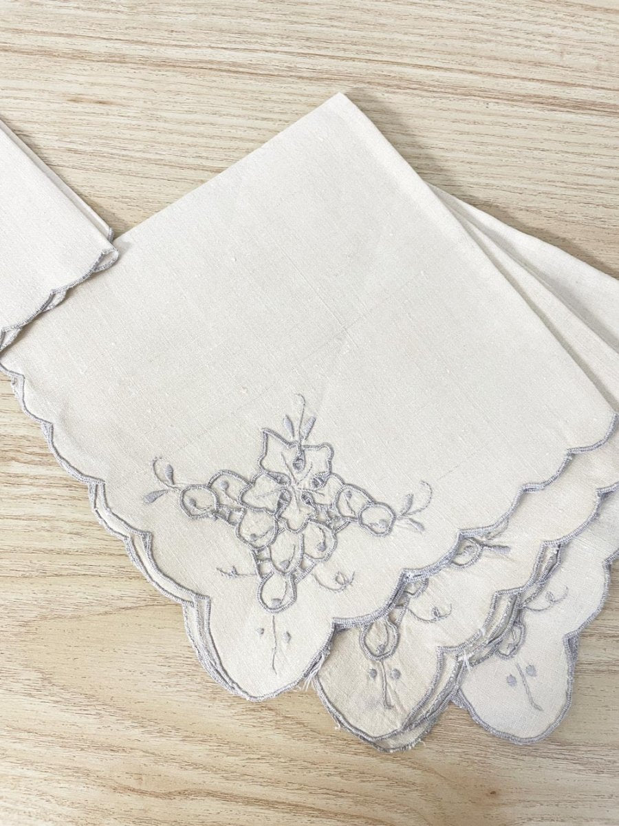 x4 vintage linen embroidered napkins - good market thrift store