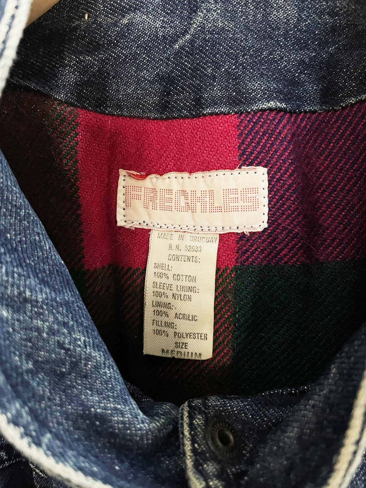 vintage 80s freckles pleated puff sleeve denim snap button jacket