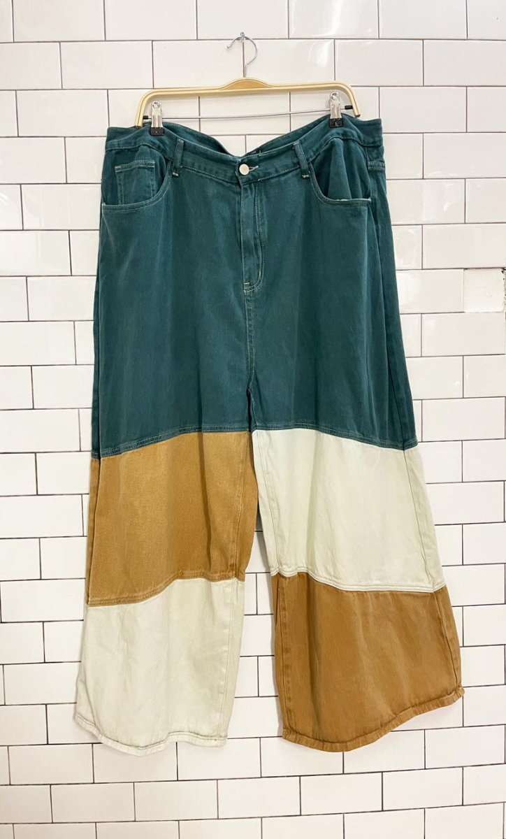 cider colour block wide leg jeans - good market thrift store