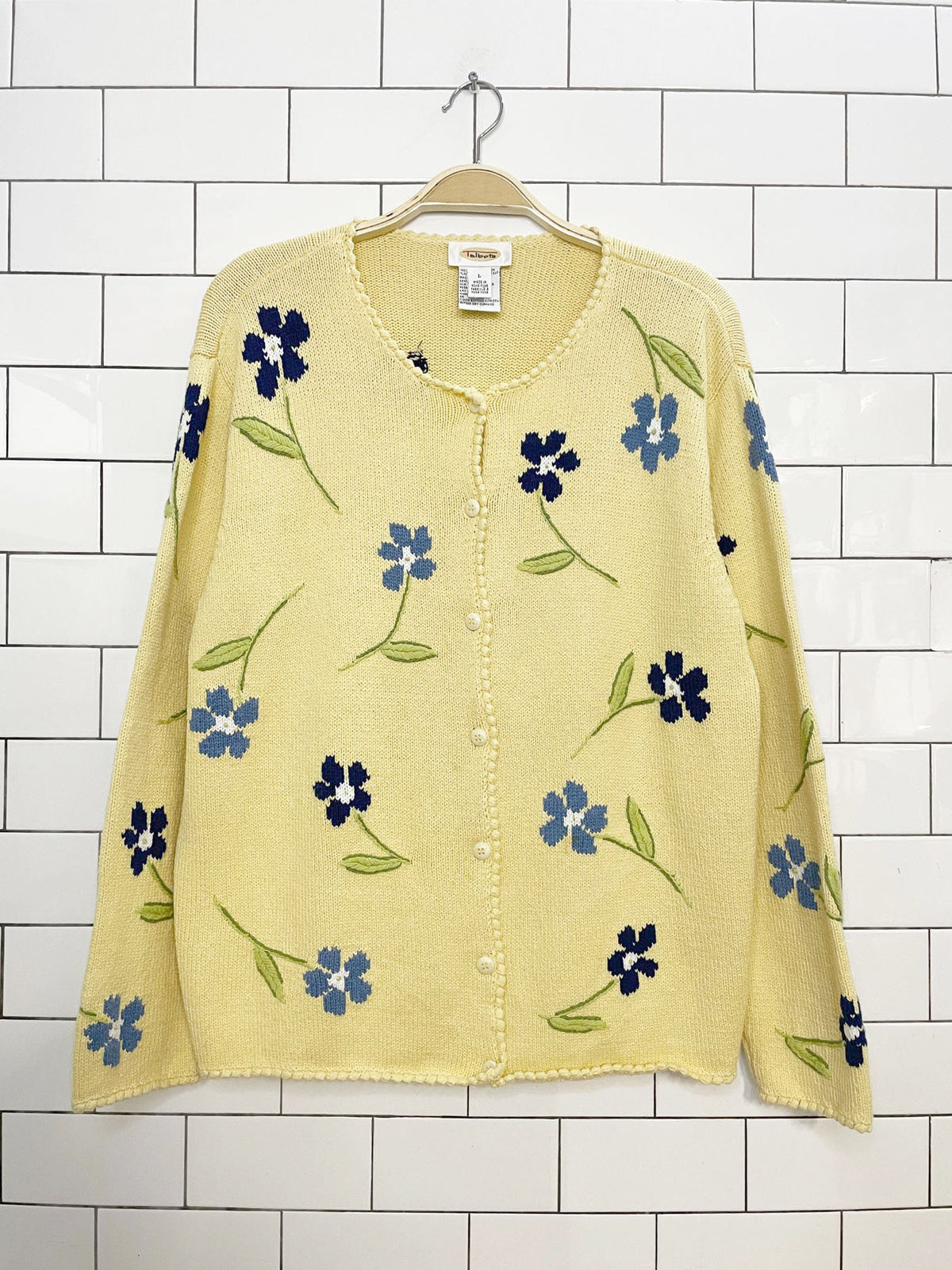 vintage 90s talbots knit floral full button cardigan sweater