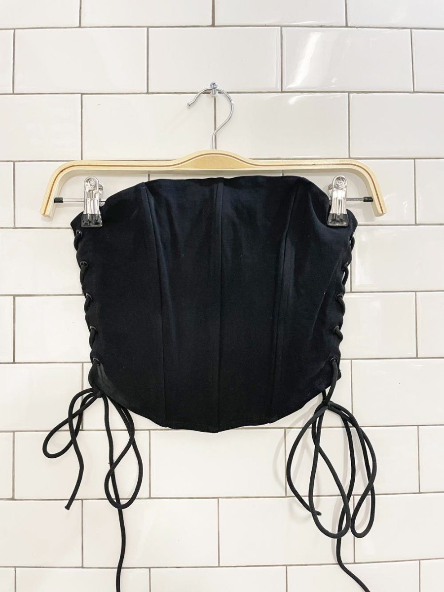 black stretch lace up side corset - good market thrift store