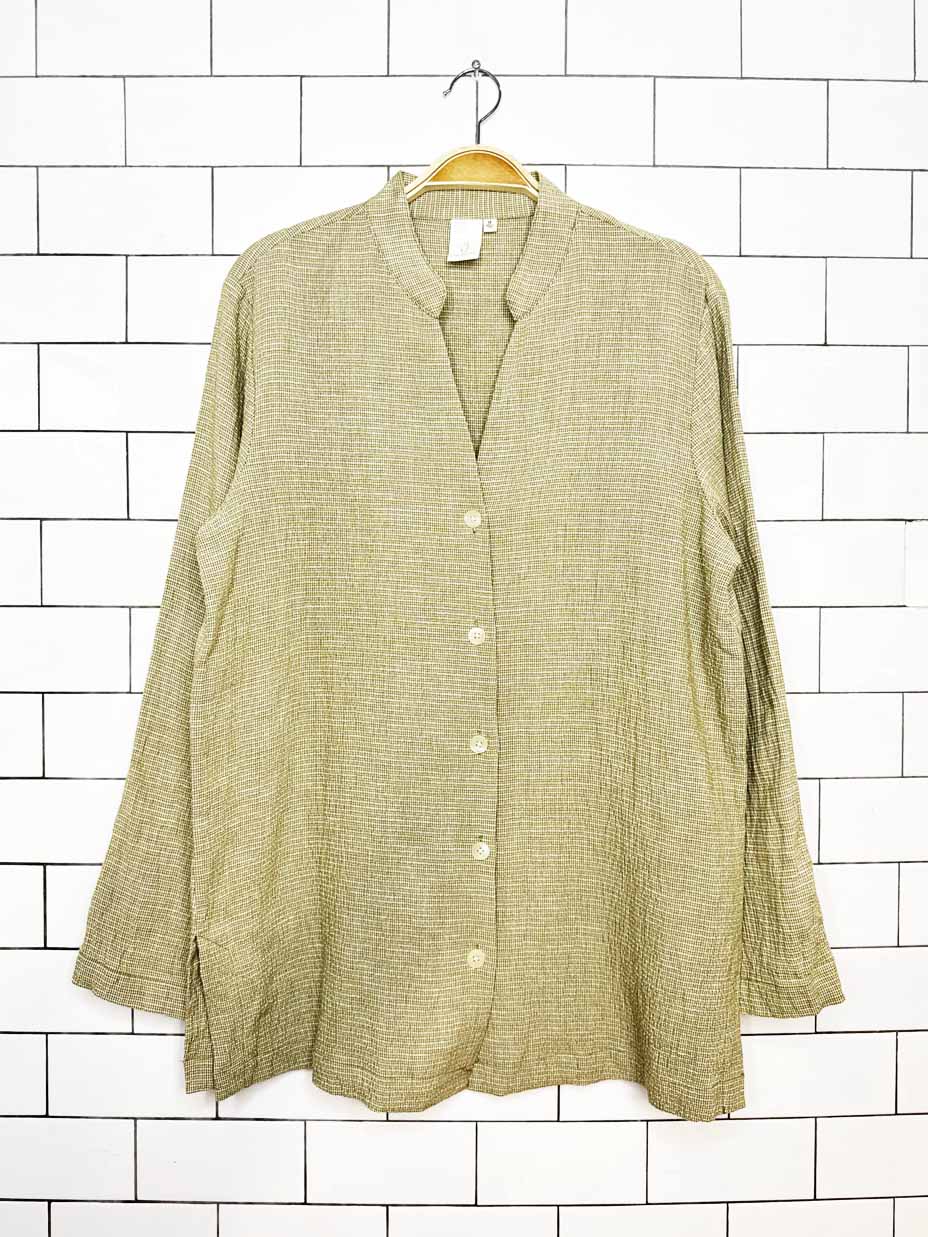 x2 jones new york linen-blend crinkle shirt + lounge pant set