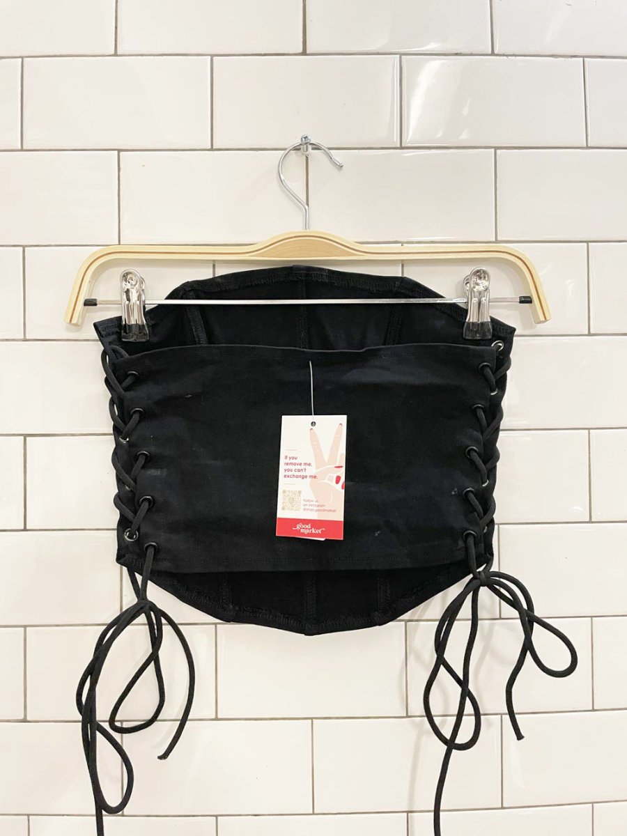black stretch lace up side corset - good market thrift store