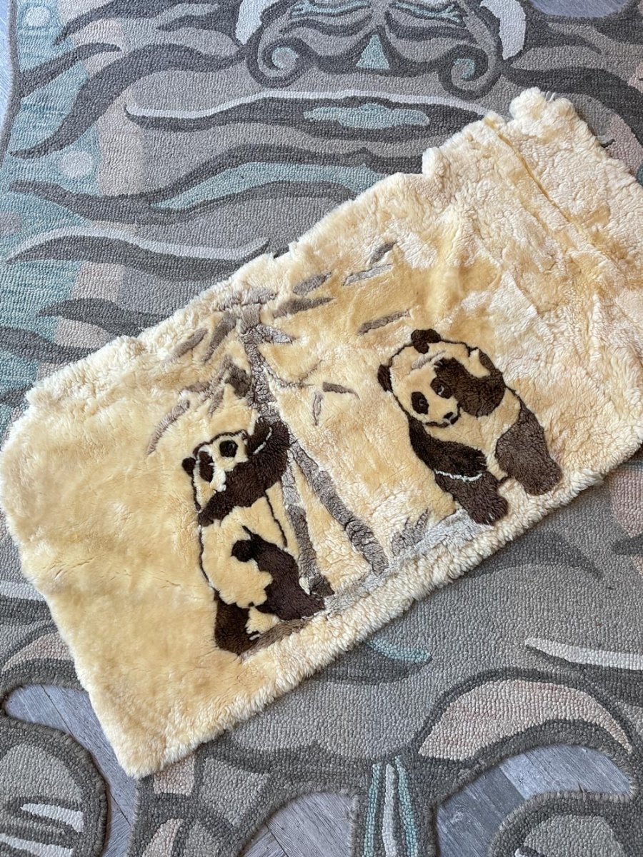 vintage alpaca shearling panda bear rug / wall hanging - good market thrift store