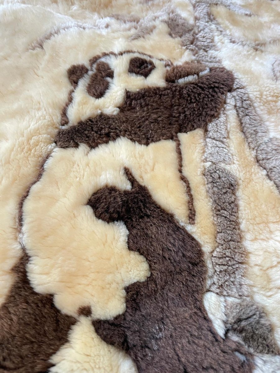 vintage alpaca shearling panda bear rug / wall hanging - good market thrift store