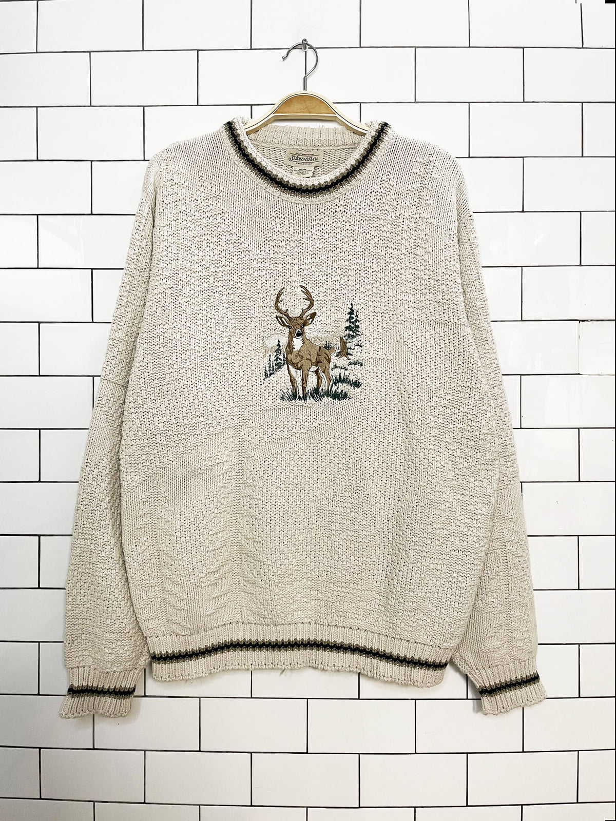vintage st johns bay deer embroidered knit sweater | made in usa