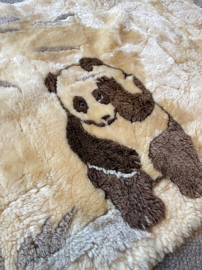 vintage alpaca shearling panda bear rug / wall hanging - good market thrift store