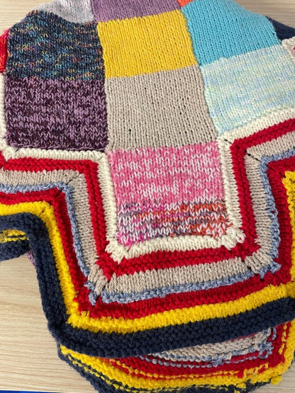 vintage hand - knit patchwork throw quilt - good market thrift store