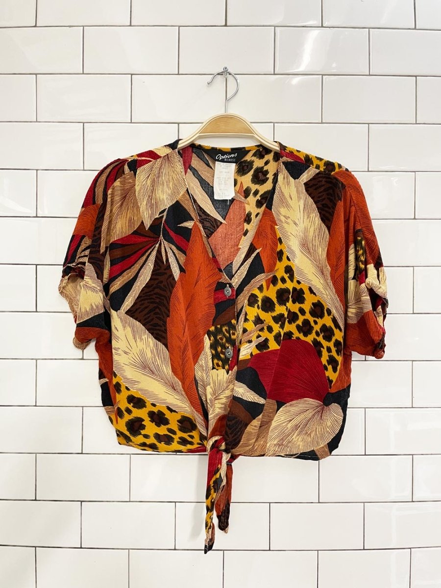 vintage 00s options melrose tropical safari tie waist button shirt - good market thrift store