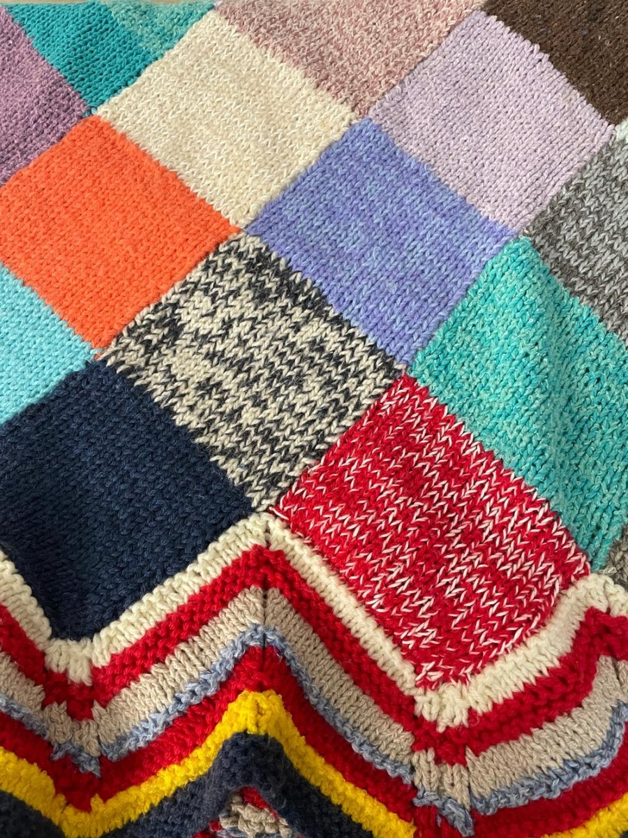 vintage hand - knit patchwork throw quilt - good market thrift store