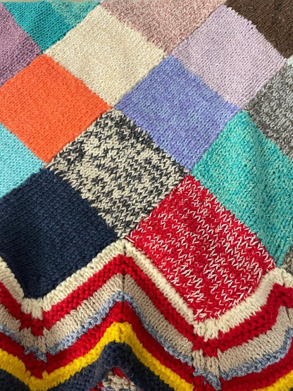 vintage hand - knit patchwork throw quilt - good market thrift store