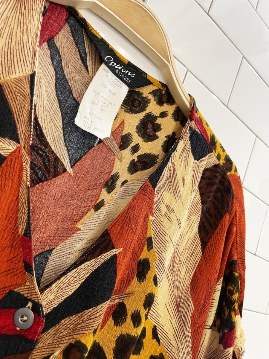 vintage 00s options melrose tropical safari tie waist button shirt - good market thrift store