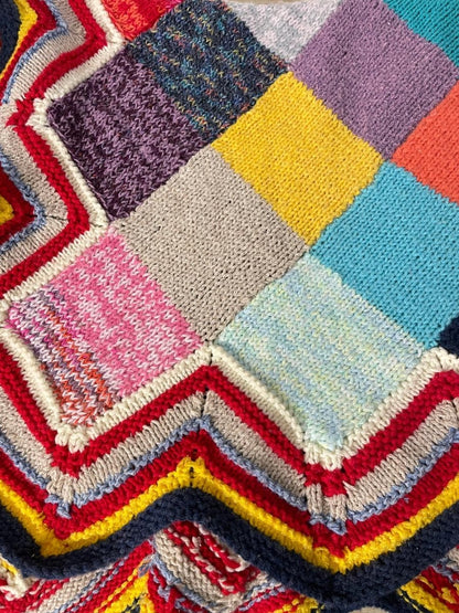 vintage hand - knit patchwork throw quilt - good market thrift store