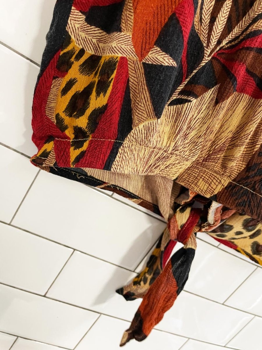 vintage 00s options melrose tropical safari tie waist button shirt - good market thrift store