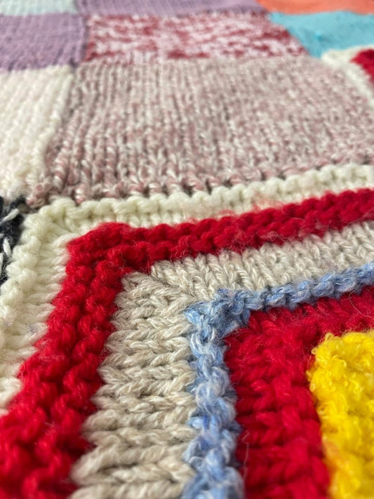 vintage hand - knit patchwork throw quilt - good market thrift store