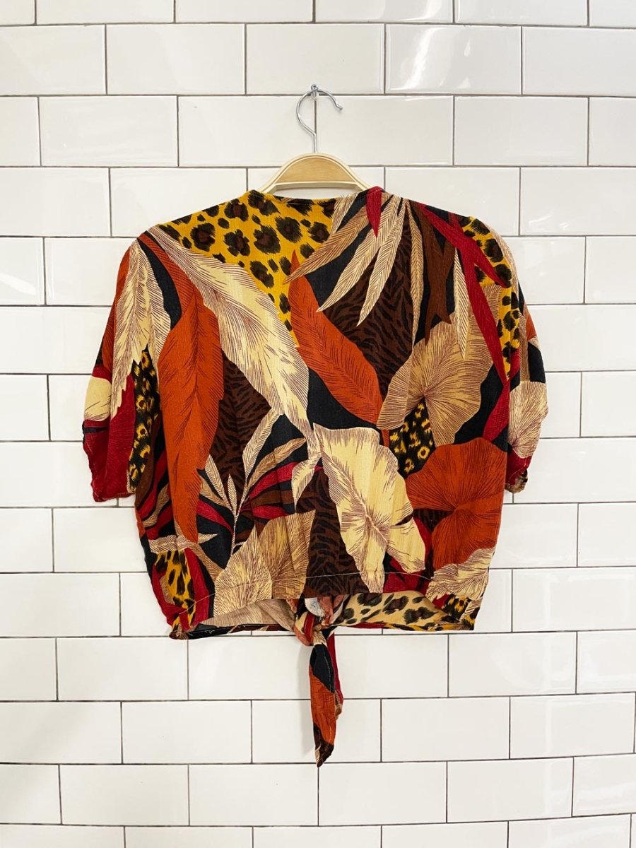 vintage 00s options melrose tropical safari tie waist button shirt - good market thrift store