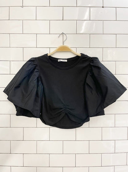 zara statement sleeve crop top - good market thrift store