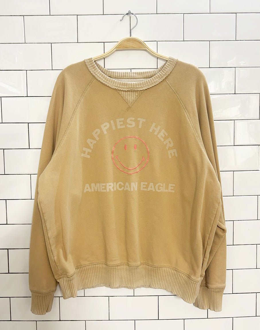 ae lived in distressed smiley graphic crew | american eagle - good market thrift store