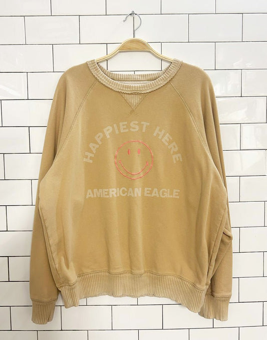 ae lived in distressed smiley graphic crew | american eagle - good market thrift store