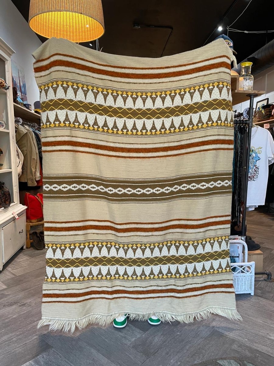 vintage wool + cotton woven throw / table cover - good market thrift store