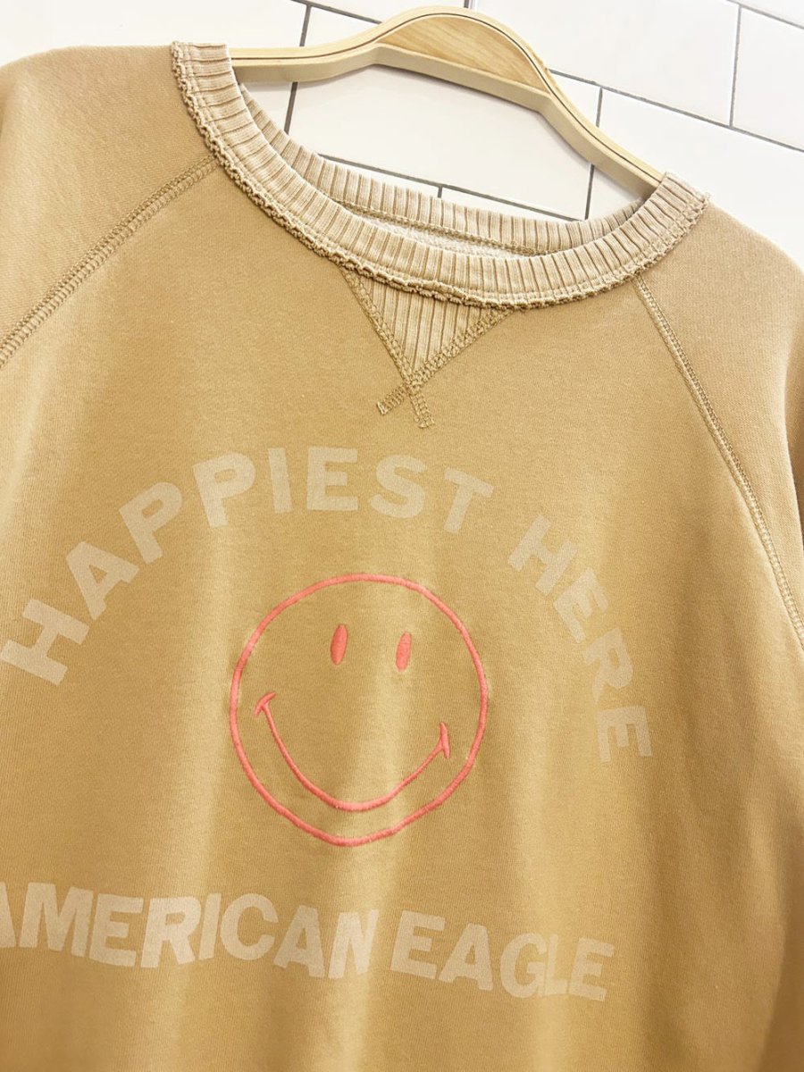 ae lived in distressed smiley graphic crew | american eagle - good market thrift store
