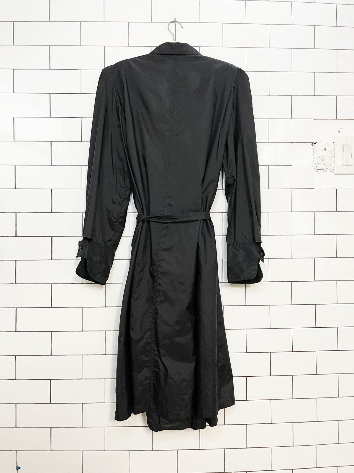 vintage 80s saxton hall puff shoulder belted nylon rain jacket