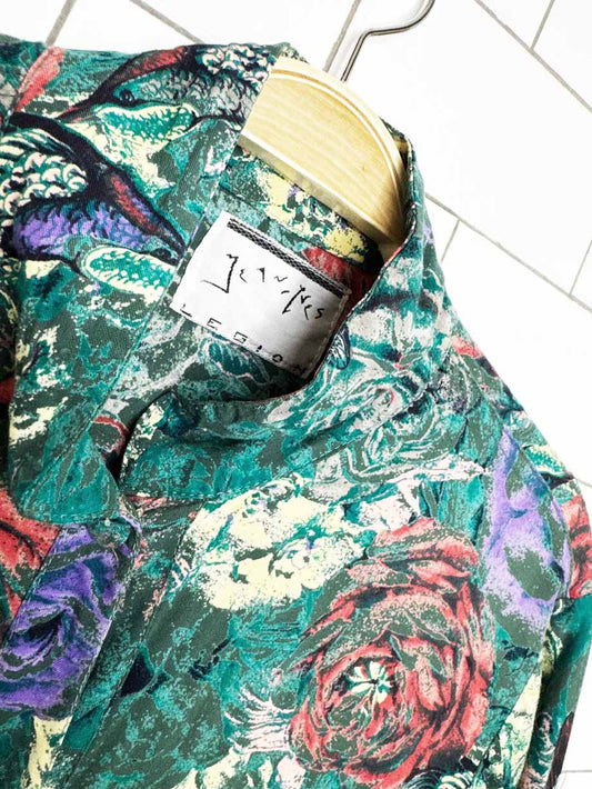 vintage 90s jean-iver flowers + birds full button shirt | legion