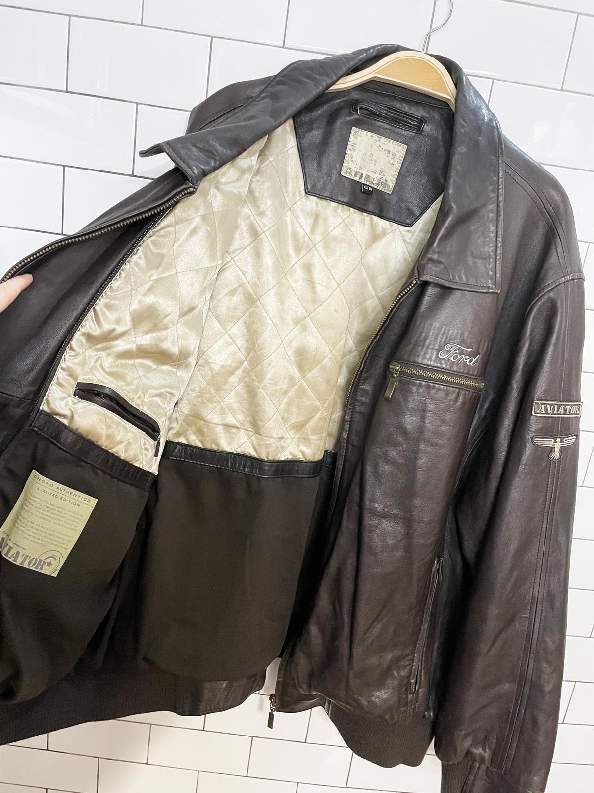 choko authentics x ford butter leather aviator zip bomber jacket | lambskin