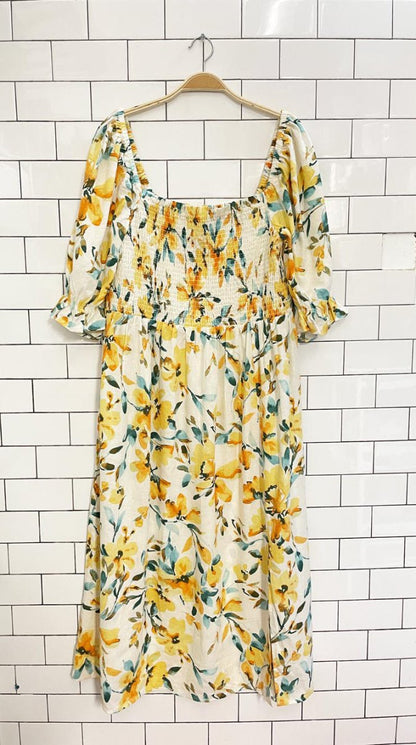 nwt gap linen - blend smocked floral midi dress - good market thrift store