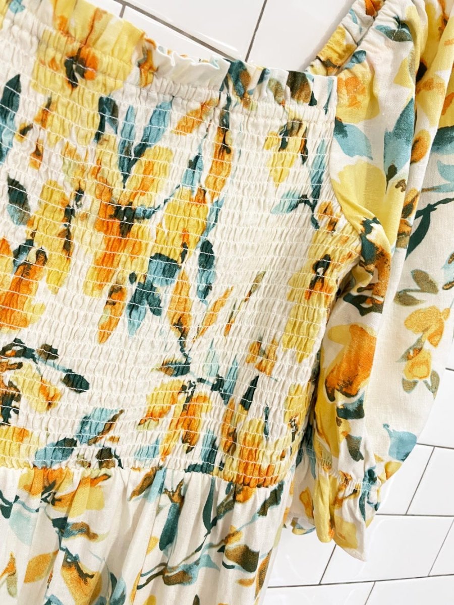 nwt gap linen - blend smocked floral midi dress - good market thrift store