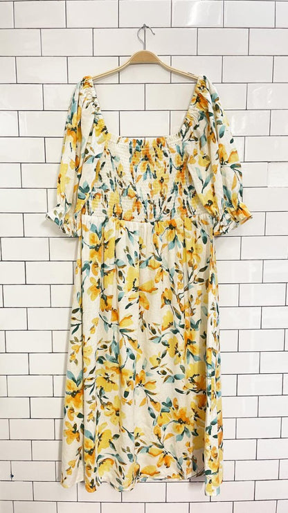 nwt gap linen - blend smocked floral midi dress - good market thrift store