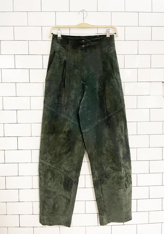 vintage 80s heritage suede pleated balloon leg leather pant - good market thrift store