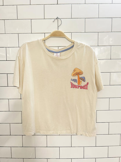 nobo modal blend boxy love yourself mushroom graphic tee - good market thrift store