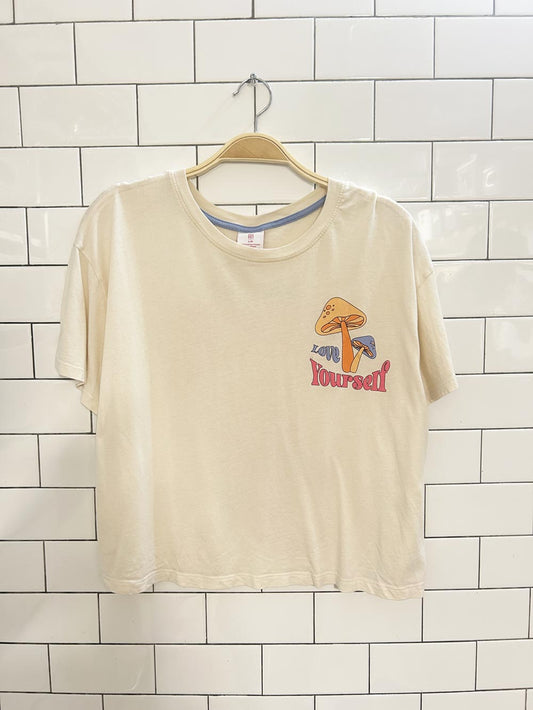 nobo modal blend boxy love yourself mushroom graphic tee - good market thrift store