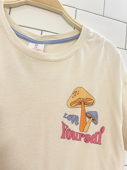 nobo modal blend boxy love yourself mushroom graphic tee - good market thrift store