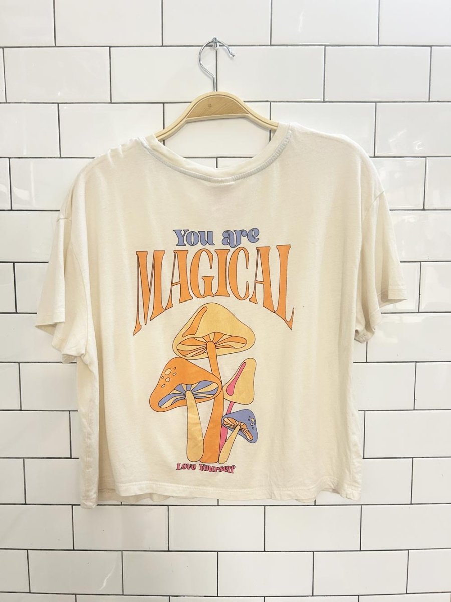 nobo modal blend boxy love yourself mushroom graphic tee - good market thrift store