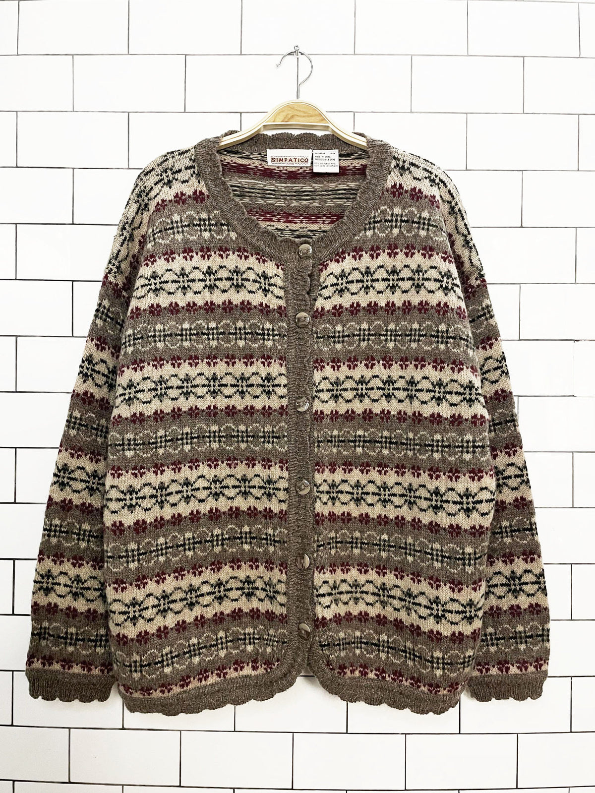 vintage 90s simpatico 100% shetland wool fair isle cardigan