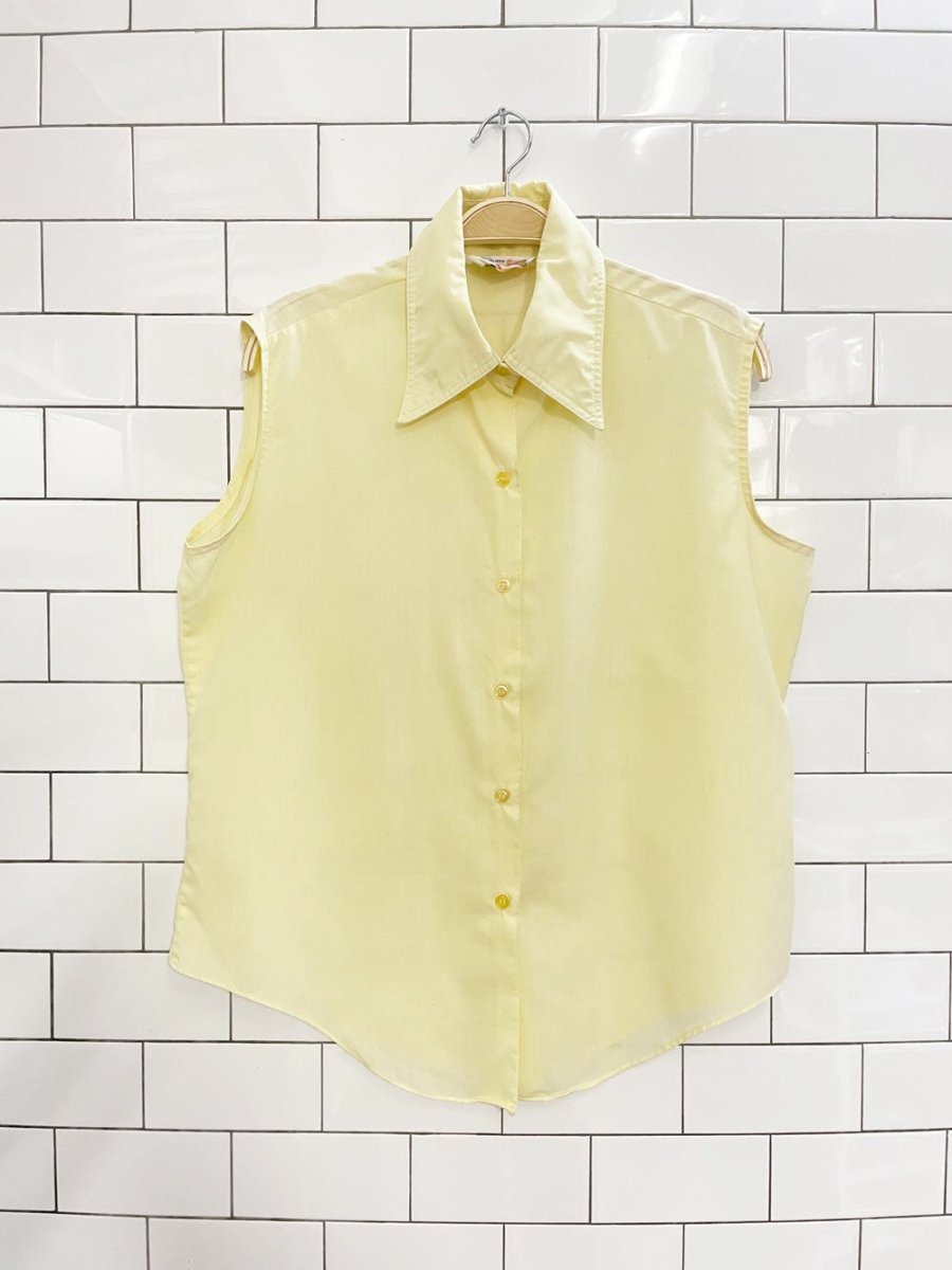 vintage 70s lucerne butter yellow sleeveless shirt - good market thrift store