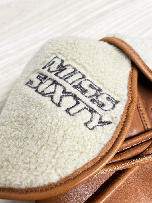 y2k miss sixty leather sherpa - lined wrap around tassel heeled boots - good market thrift store