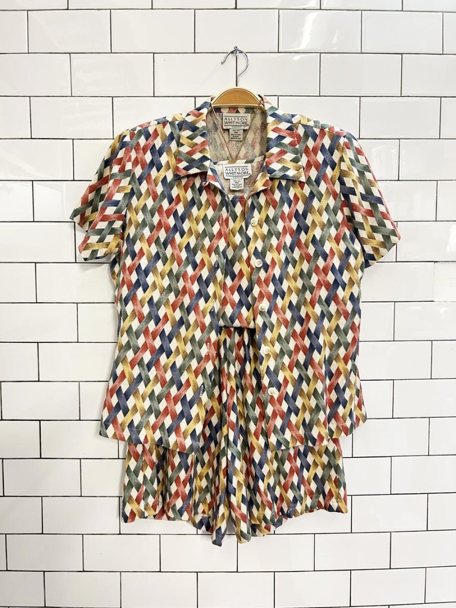 x3 vintage allyson whitmore 100% silk shirt + tank + short set - good market thrift store