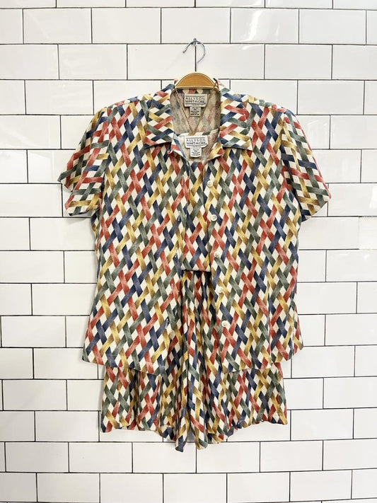 x3 vintage allyson whitmore 100% silk shirt + tank + short set - good market thrift store